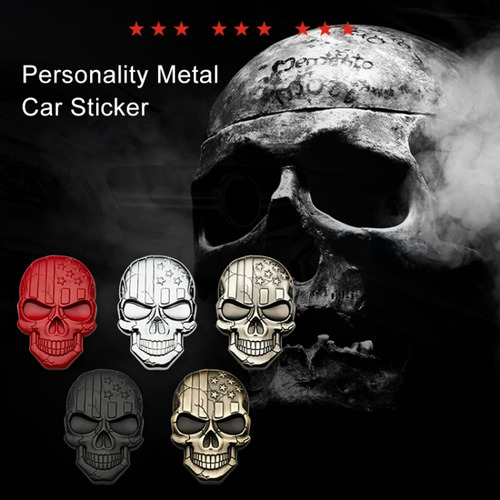 Adhesivo Metálico Negro Tridimensional Con Calavera De Diabl