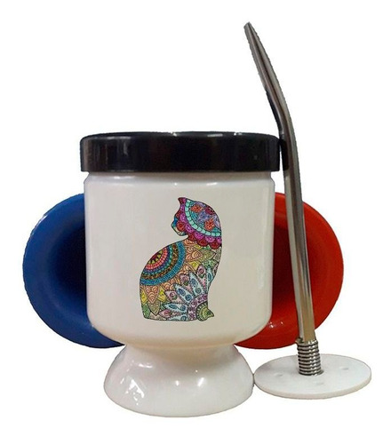 Mate Plastico Gato Dibujo Mandalas Colores