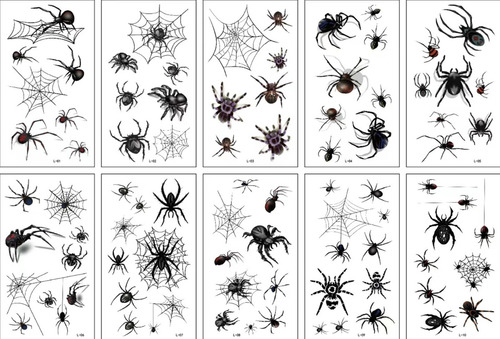 Imagen 1 de 2 de Tatuajes Temporales Tattoo Arañas Halloween Merlina X10