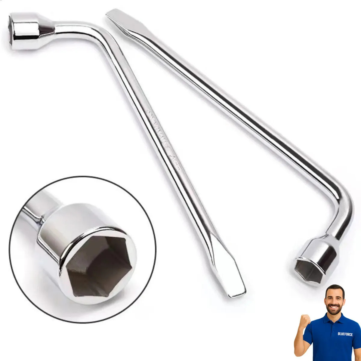 Chave De Roda L 17mmuniversal Com Espátula Para Carro Camionete Moto 30,5 cm Aço Cromo Vanádio Blueforce
