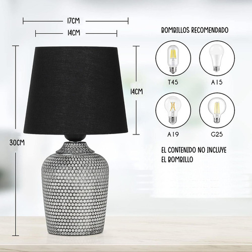 Imagen 5 de 5 de Lampara De Mesita De Noche Decorativa Con Caperuza Color De La Estructura Gris
