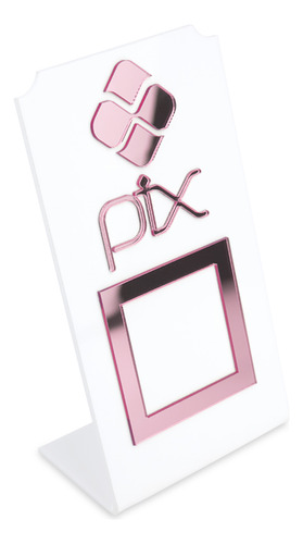 Placa Pix Qr Code Display Para Pagamentos Acrílico Branco Cor Branco e Rosa