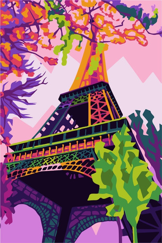 Torre Eiffel Para Pintar Por Números Con Bastidor