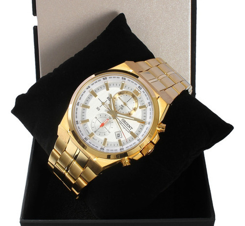 Relógio Orient Masculino Cronógrafo Mgssc035 S1kx Dourado Cor do fundo Prata