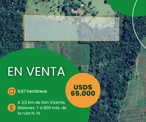 Chacra En Venta  6,67 Hectáreas  San Vicente, Misiones.