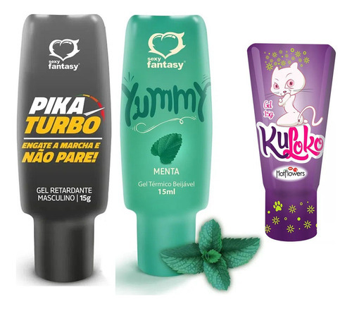 Combo Sexo Excitante Pika Turbo + Kuloko + Gel Beijável  Sabor Menta