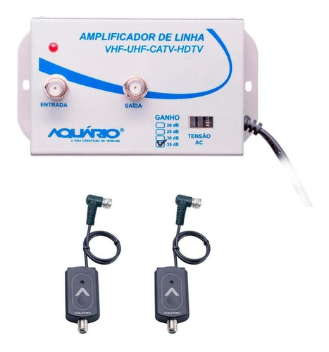 Amplificador De Linha 35db Com 2 Boosters Aquário Pra 2 Tvs