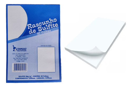 10 Blocos Para Rascunho Sulfite 1/36 109x156mm 1040 Tamoio Cor Branco