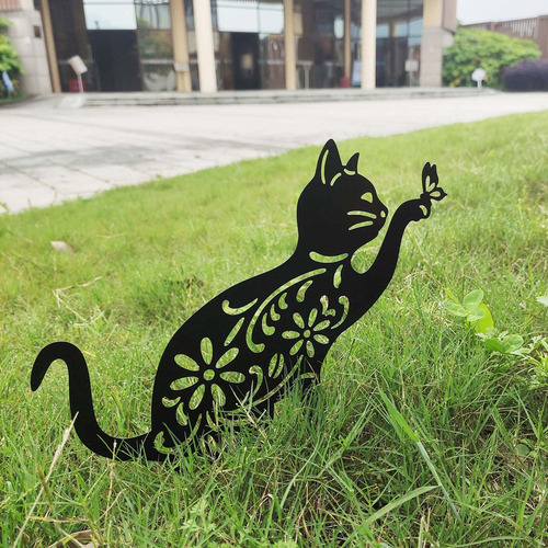. Vivaz Gato De Hierro Jardín Estacas Animal Silhouettes