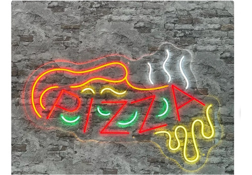 Letrero Led Neon Pizza Queso Restaurant Comida Ancho 90cm