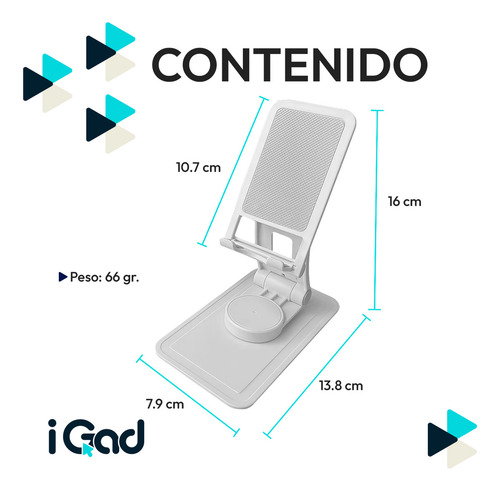 Soporte Universal Para Celular iGAD Base De Plástico Portátil Plegable Slim Holder De Escritorio Color Blanco