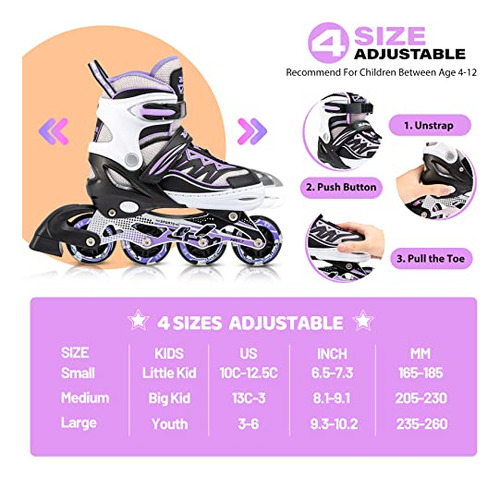 Patines Línea Ajustables Cytia Girls Ruedas Luces, Div...