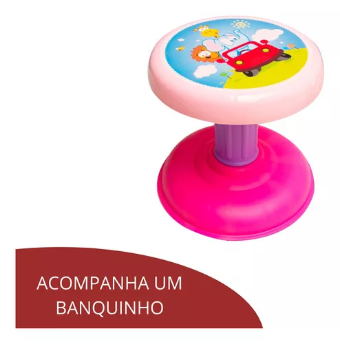 Piano Infantil Musical Microfone E Banquinho Função Gravação Cor Rosa Pilha