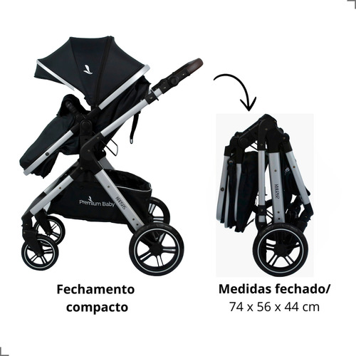 Carrinho De Bebê Moisés Com Bebê Conforto Kansas Preto/prata