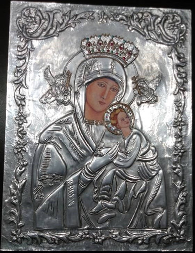 Virgen Del Perpetuo Socorro Repujada En Aluminio