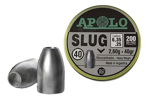 Chumbos Apolo Slug Punta Hueca Hollow Point 6.35mm 40gr Caza