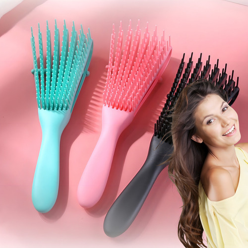 Escova Para Cabelo Cachos Pente Polvo Crespo Enrolado Cor Rosa