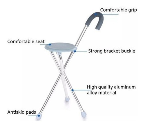 Baston Asiento Unisex Plegable Portatil Importadas Aluminio