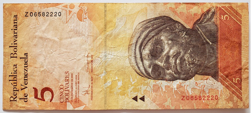 Billete Venezuela 5 Bs Diciembre 2008 Z8 Reposición F/vf
