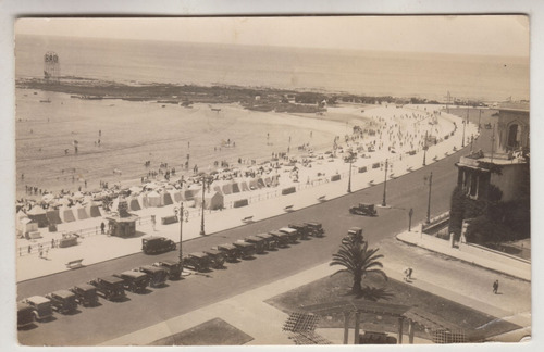 1944 Postal Montevideo Vista De Playa Pocitos Con Cachilas