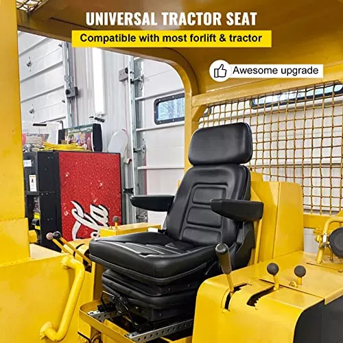 Asiento de suspensión universal para tractor con respaldo de ángulo  ajustable, reposabrazos y cinturón de seguridad, para tractor de carretilla