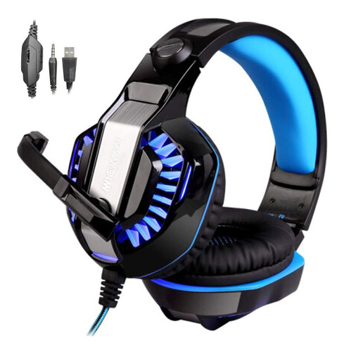 Imagen 3 de 5 de Auriculares Gamer Newvision Nw2000 Pro Negro Y Azul