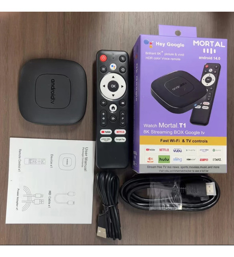 Streaming Tv Box Mortal T1 Android 14 8k Wifi 6 Bt Control Negro De Voz