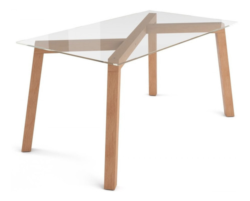 Mesa Equis De Madera Tapa De Vidrio 150x90 Cm