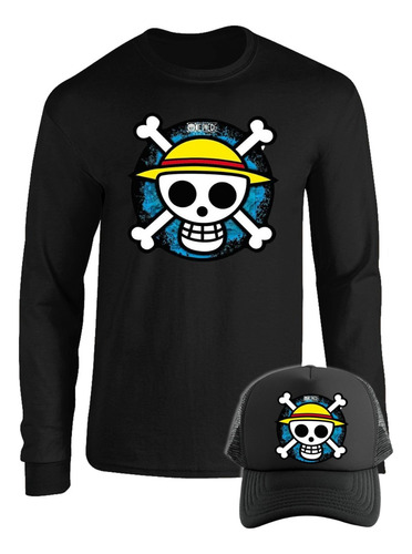 Camibuso One Piece Calaver Camiseta Manga Larga Combo Gorra 