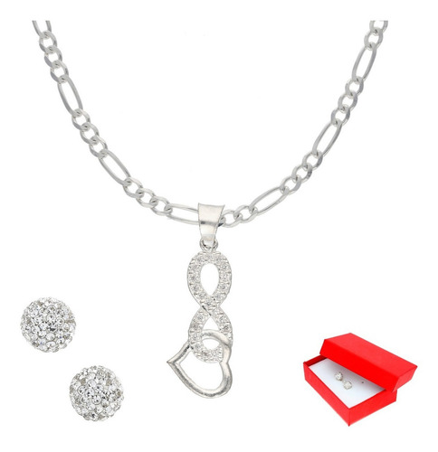 Dije Infinito Corazón Y Cadena Juego De Plata + Color Plateado