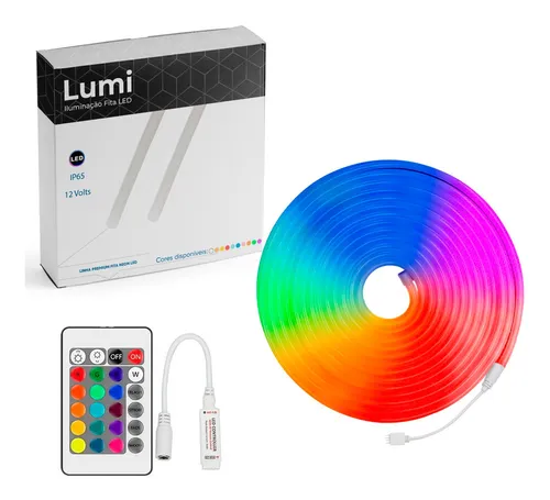 comprar Fita Neon Led 5m 12v Flexível Alto Brilho Rgb Com Controle 110Vu002F220V