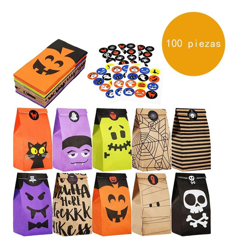 100 Bolsa Dulces Halloween Galleta Regalo Fiesta Decoracion