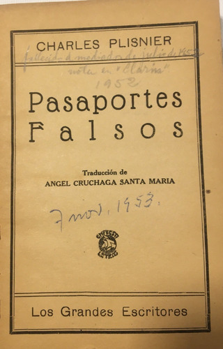 Libro Antiguo Pasaportes Falsos Charles Plisnier
