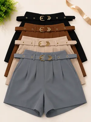 Kit 4 Short Feminino Social Cintura Alta P M G Gg Preto-marrom-bege-cinza Liso G
