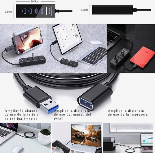 Imagen 8 de 9 de Hub 4 Puertos Multi Usb 3.0 Indicador Luz Led Adaptador