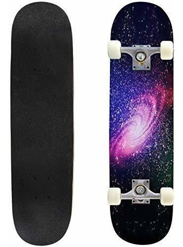 Classic Concave Skateboard Image Of Glowing Galaxy Against B