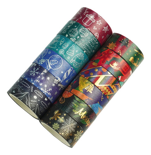 Juego De 12 Rollos De Washi Tape Navideño Para Adorno De Inv