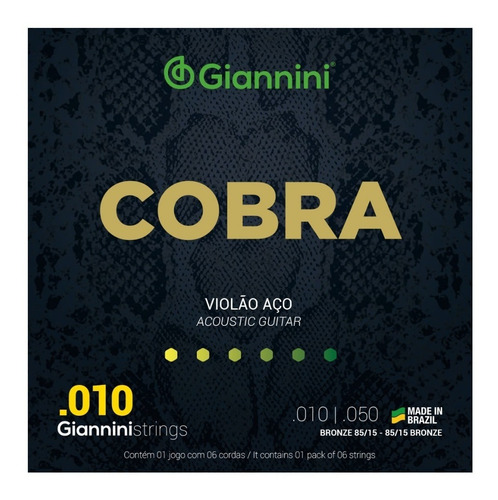 Imagem 1 de 4 de Encordoamento Giannini Cobra 010 P/ Violão Aço