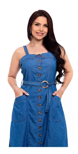 Vestido Jeans Midi Moda Evang lica Premium Sem Lycra 4040 Frete