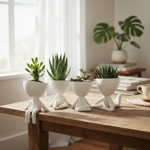 M3D Robert Plant Kit 4 Mini Vasinhos 6cm Cactos Suculentas Decor