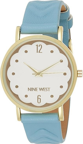 Reloj Mujer Nine West Cristal Mineral 37 Mm Nw/2754gpbl Color de la correa Azul Color del bisel Dorado Color del fondo Plateado