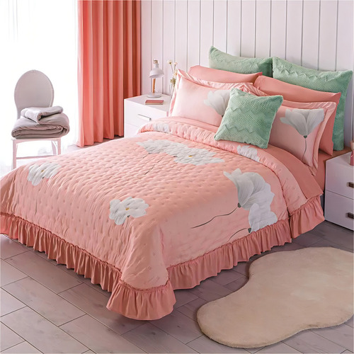 Colcha Con Funda Jessie Concord Microfibra Matrimonial Rosa