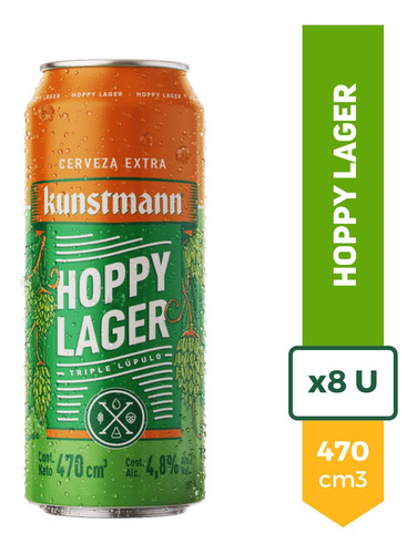 Imagen 1 de 9 de Cerveza Importada Kunstmann Hoppy Lager Lata 470ml Pack X8