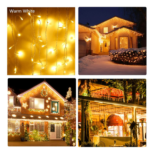 Luces Cascada Solar 500 Luces Navidad-bodas 12metros Luces Amarillo Cálido