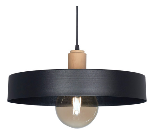 Lampara Colgante 1 Luz Apta Led Balcarse Detalle Madera 40cm