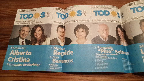 Boleta Electoral 2019 Alberto Cristina Recalde 27/10 F Todos (Usado)