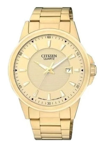 Reloj Citizen Bi101255p Japones 100% Acero Gold Fechador 30m