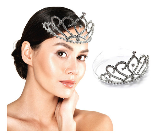 Imagen 2 de 3 de Coronita Tiara Alta Metálica Strass Para Niña O Mujer
