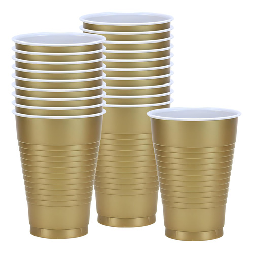 Vaso De Fiesta De Plástico De Color Sólido Dorado (12 Onzas)