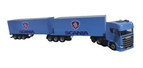 Carreta Bitrem Scania Bau de Madeira Brinquedo Cocacola 7 Eixo 1,25m